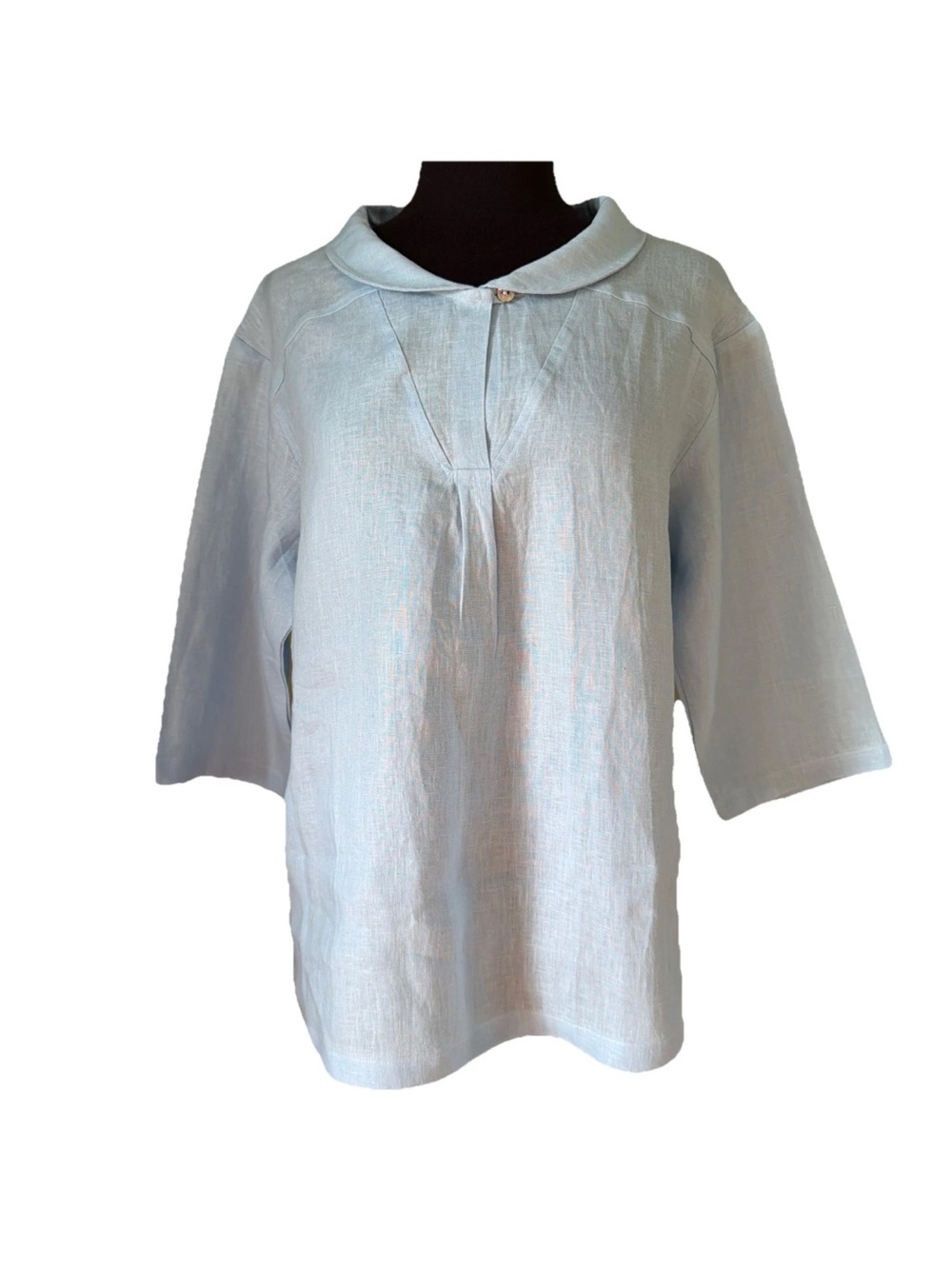 NWT Lintico 100% Linen Shawl V-Neck Half Sleeve Top JADE Baby Blue Size Small - Picture 12 of 12